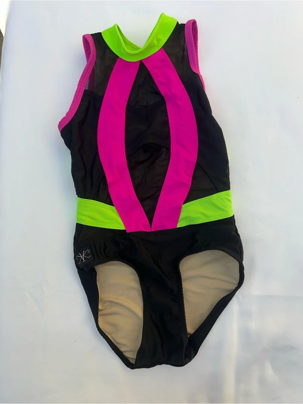 Kandi Kouture Girls' Black Dance Leotard with Neon Pink & Lime Green Accents